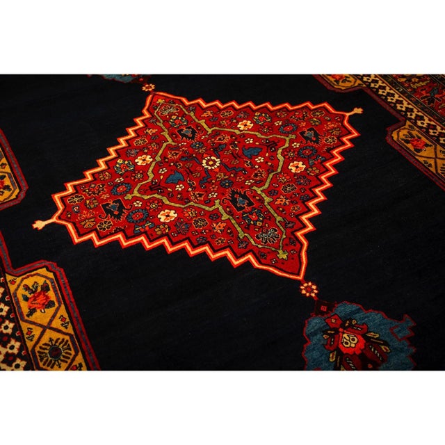 1880s Classic Navy Bold Medallion Antique Persian Bijar Handknotted Wool Rug For Sale In New York - Image 6 of 10
