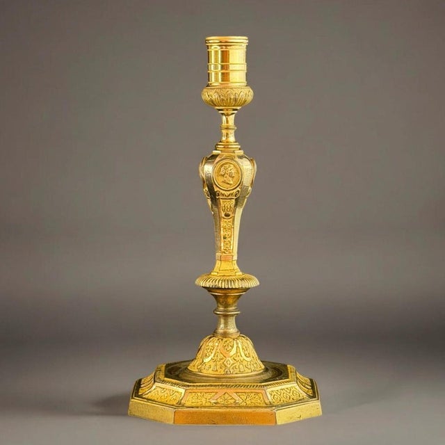 French Empire Ormolu Candlestick with Classical Portrait Medallions For Sale - Image 10 of 10