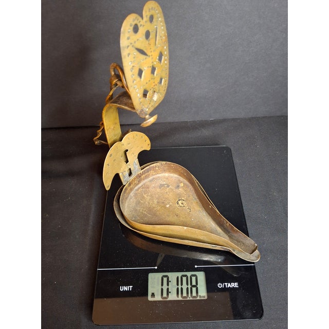 18th C Rare Museum Grade Antique Brass Double Crusie Phoebe Lamp Huge 8.5" Pierced Backplate Marked For Sale - Image 16 of 16