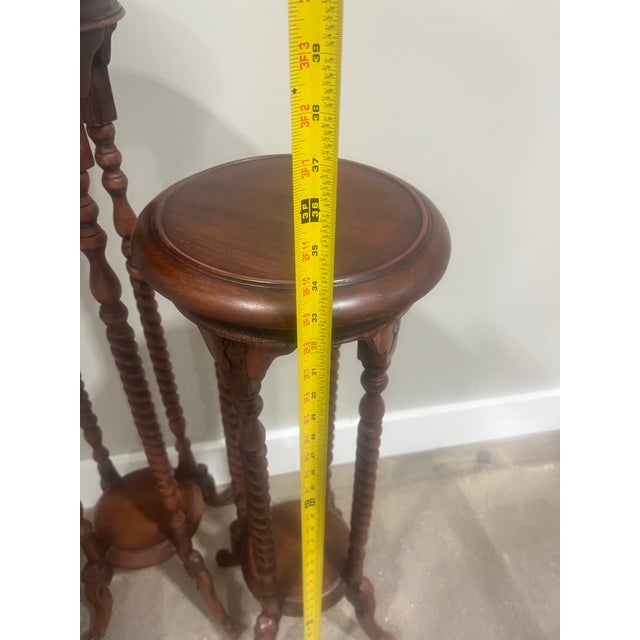 1920s Vintage Victorian Style Mahogany Barley Twist Legs Plant Stands, a Pair For Sale - Image 5 of 6