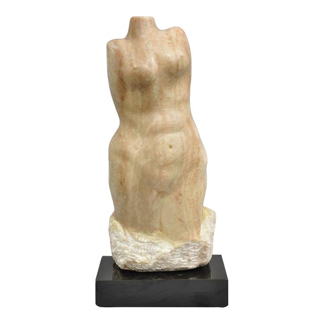 Late 20th Century Morton Gaffin Female Nude Bust Modernist Carved Peach Alabaster Sculpture For Sale