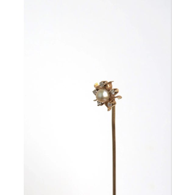 Antique Pearl Diamonds and Gold Stick Pin Brooch For Sale - Image 4 of 6