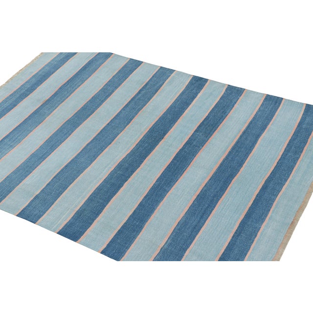 Rug & Kilim Rug & Kilim's Contemporary Dhurrie Rug in Blue Stripes - 13x19 For Sale - Image 4 of 8