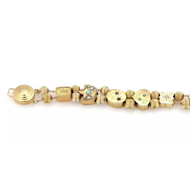 Contemporary Late 20th Century Multi-Color Gems 14k Yellow Gold 11 Slide Charms Bracelet For Sale - Image 3 of 5