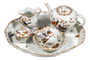 Meissen Tea Service with Bird and Insect Painting and Gold, Germany, 1820, Set of 6