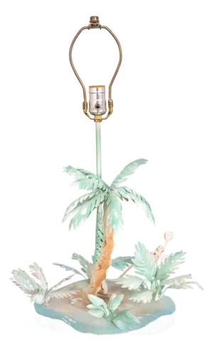 Vintage Metal Tole Palm Tree Island Table Lamp