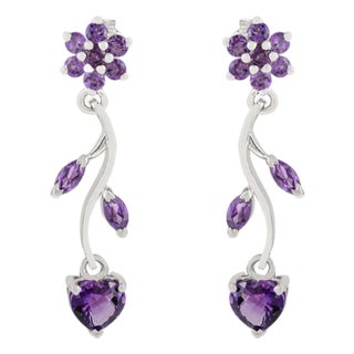 Classic Leaf Style Amethyst Earrings in 925 Sterling Silver Two Piece by Carat&her For Sale