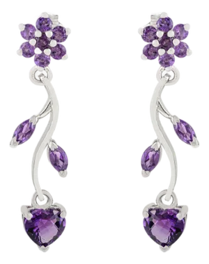 Classic Leaf Style Amethyst Earrings in 925 Sterling Silver Two Piece by Carat&her