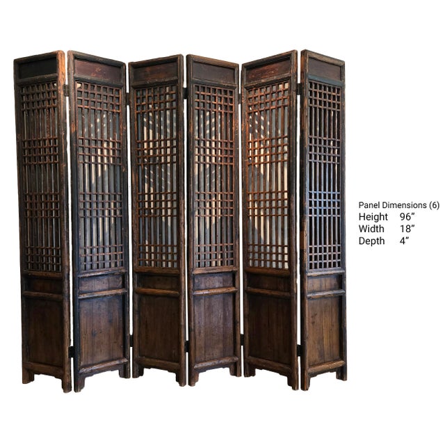 Chinese Chinese Antique Six - Panel Wooden Screen For Sale - Image 3 of 11