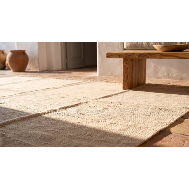 Textile 1940s Ivory Cream Tribal Stripe Kilim Antique Flat Woven Nw Persian Rug 8'2" X 9'9" Wool Carpet For Sale - Image 7 of 7