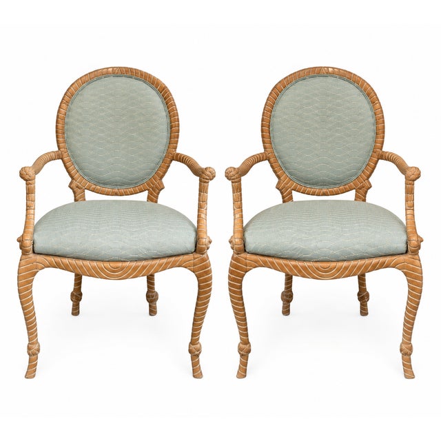 French 1970s French Napoleonic Style Carved Maple Rope Bergere Chairs - Pair For Sale - Image 3 of 7