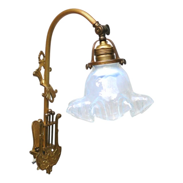 Art Nouveau Grand Piano Clamp Lamp in Brass and Opal Glass, Germany, 1890s For Sale