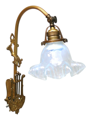 Art Nouveau Grand Piano Clamp Lamp in Brass and Opal Glass, Germany, 1890s