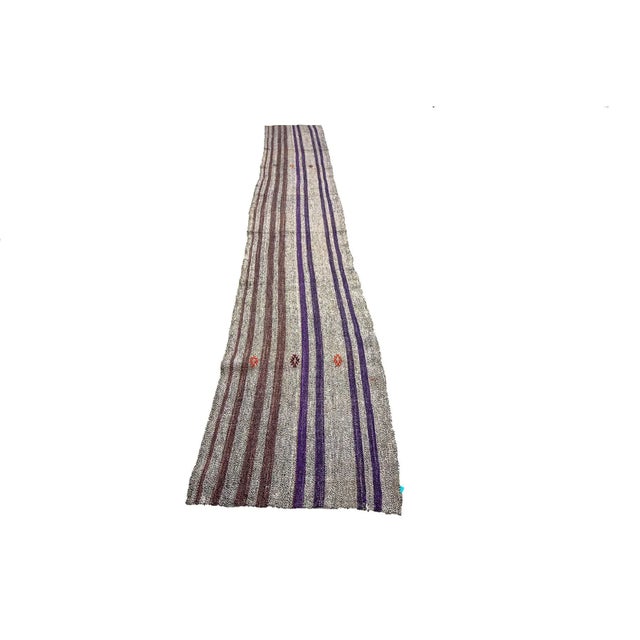 Vertical striped long runner rug from Adana region of Turkey. Approximately 45-55 years old. In very good condition