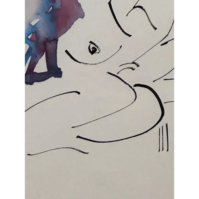 "Blue Hair Woman and a Bird" Minimalist Watercolour #3 by Christopher Paul Cobb For Sale - Image 4 of 7