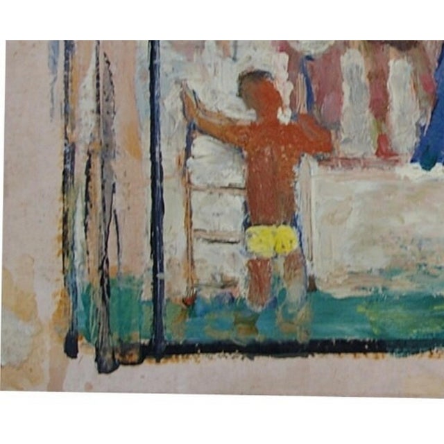 1970s 1970s Soviet Swimming Oil Painting, Socialist Realism, Ukrainian Art 35-34 For Sale - Image 5 of 6