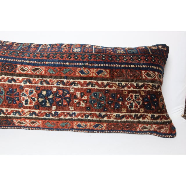 Antique Handwoven Shiraz Rug Pillow Cushion -16'' X 47'' For Sale In Tampa - Image 6 of 9