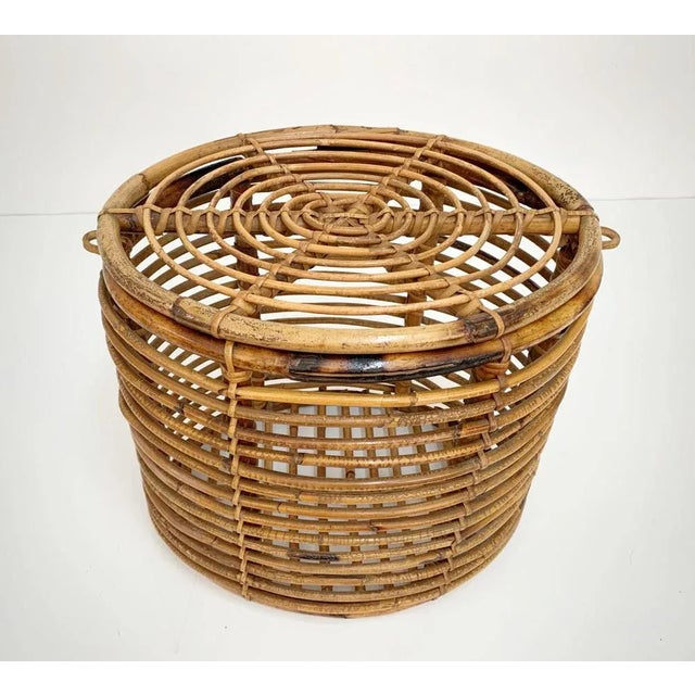 1950s Mid-Century Italian French Riviera Bamboo & Rattan Basket, 1950s For Sale - Image 5 of 16