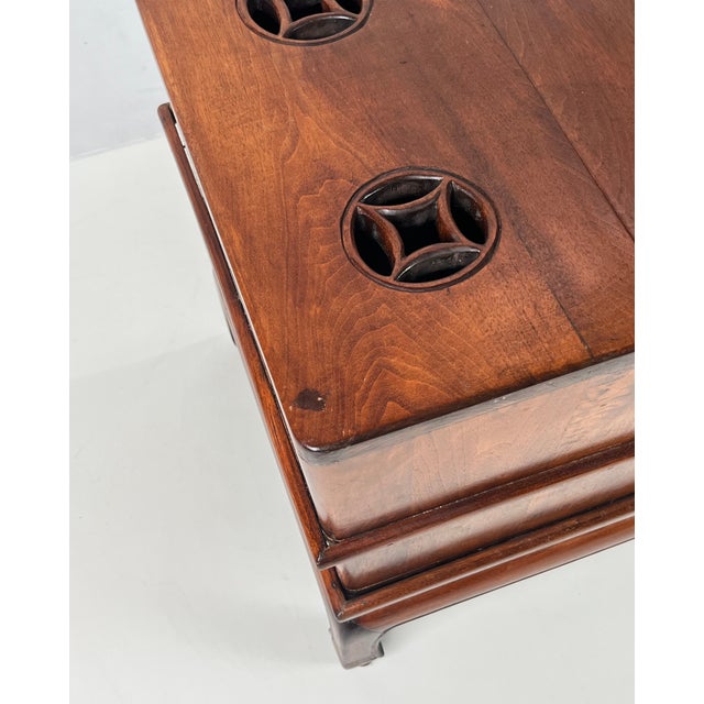 Brown Vintage Ming-Style Carved Hardwood Ice Chest Style Storage Box End Table on Stand For Sale - Image 8 of 11