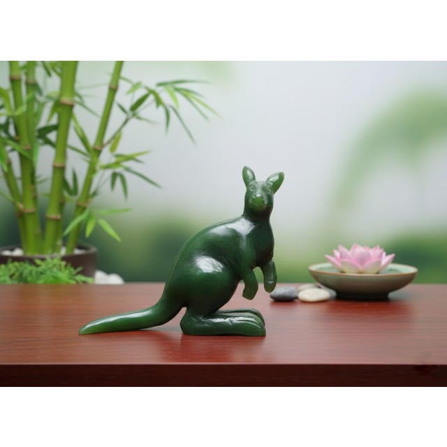 Vintage Canadian Nephrite Kangaroo Figurine, Hand-Carved Green Stone Sculpture, 1980s For Sale - Image 9 of 9