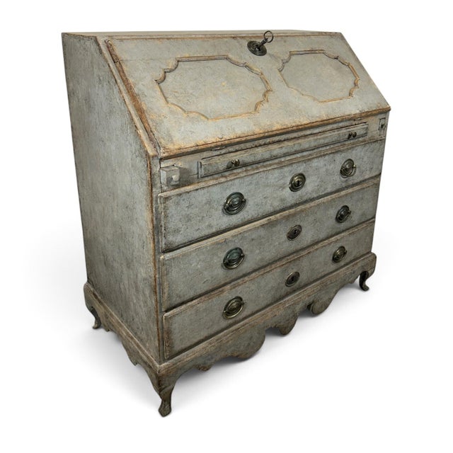 Antique Swedish Secretary in Brass and Pine For Sale - Image 4 of 13