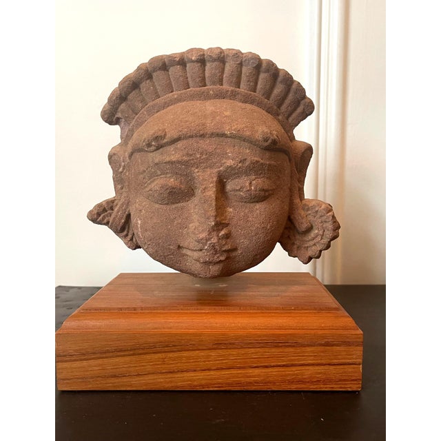 Collection of Three Indian Sandstone Carved Heads of Deities For Sale - Image 9 of 18