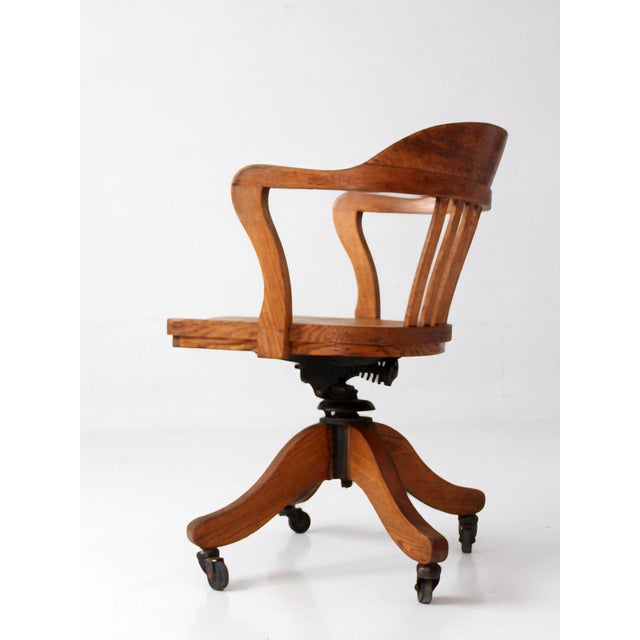 Antique Gunlock Banker's Swivel Desk Chair For Sale - Image 9 of 17