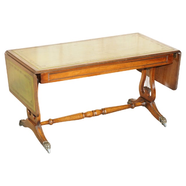 Large Vintage Bevan Funnell Extending Green Leather Coffee Cocktail Table For Sale