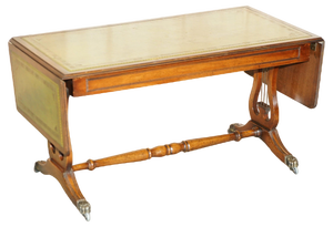 Large Vintage Bevan Funnell Extending Green Leather Coffee Cocktail Table