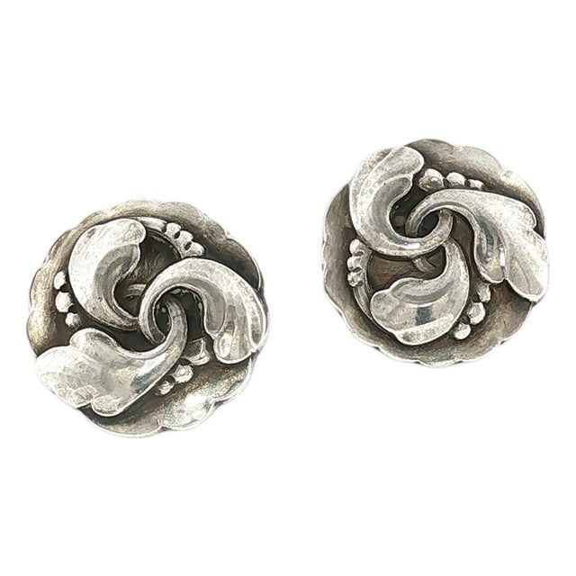 Mid-Century Sterling Georg Jensen #93 Tulip Non-Pierced Earrings For Sale