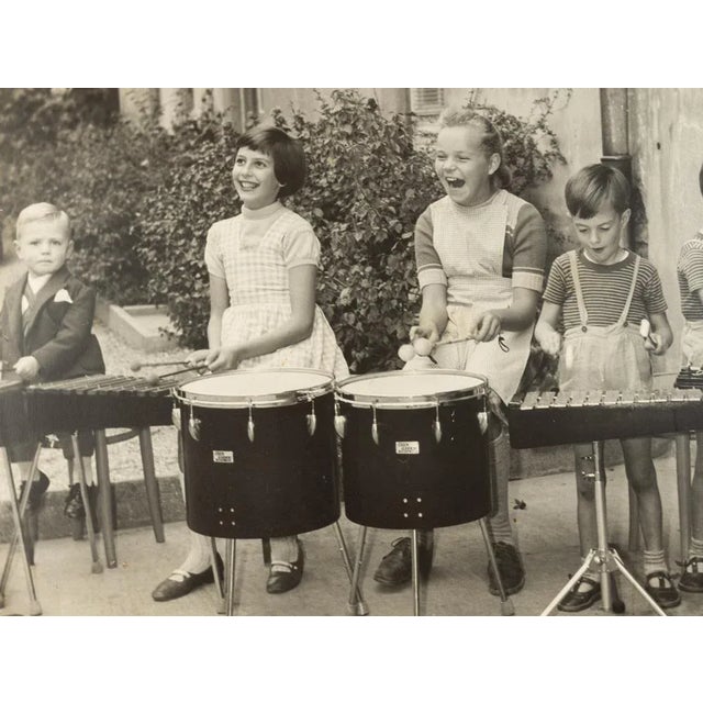 Black Drumming Kids, Black & White Photograph on Wooden Board, 1940s For Sale - Image 8 of 11
