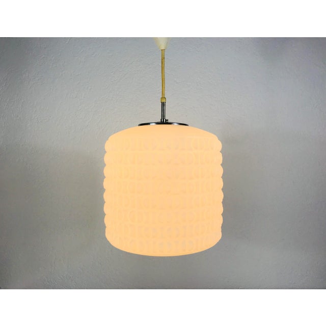 Large White Glass Pendant Lamp from Peill & Putzler, 1970s, in Very Good conditions. Designed 1970 to 1979 European Plug...