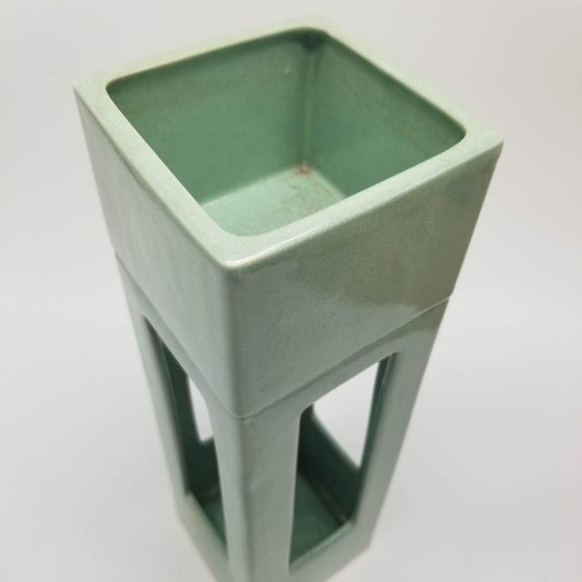 Japanese Vintage Celadon Ikebana Vase With Openwork Design For Sale - Image 9 of 16