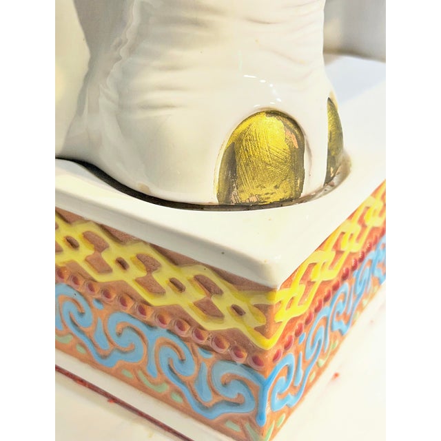 Vintage Hollywood Regency Style Glazed Terracotta Elephant Garden Seat Stool For Sale - Image 9 of 17