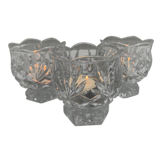Vintage Cut Glass Votive Candleholders, Set of Three For Sale