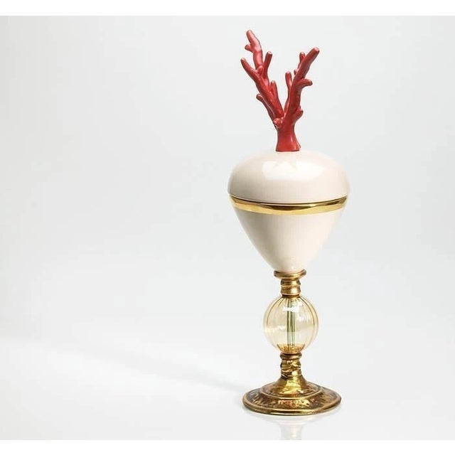 2000 - 2009 One-of-a-Kind Red Coral, Murano Glass, Gold-Plated Metal Tall Decorative Box France For Sale - Image 5 of 14