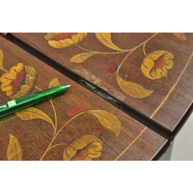 Wood Early 20th Century Antique Dutch Marquetry Inlay Flip Top Demilune Console Game Table For Sale - Image 7 of 13