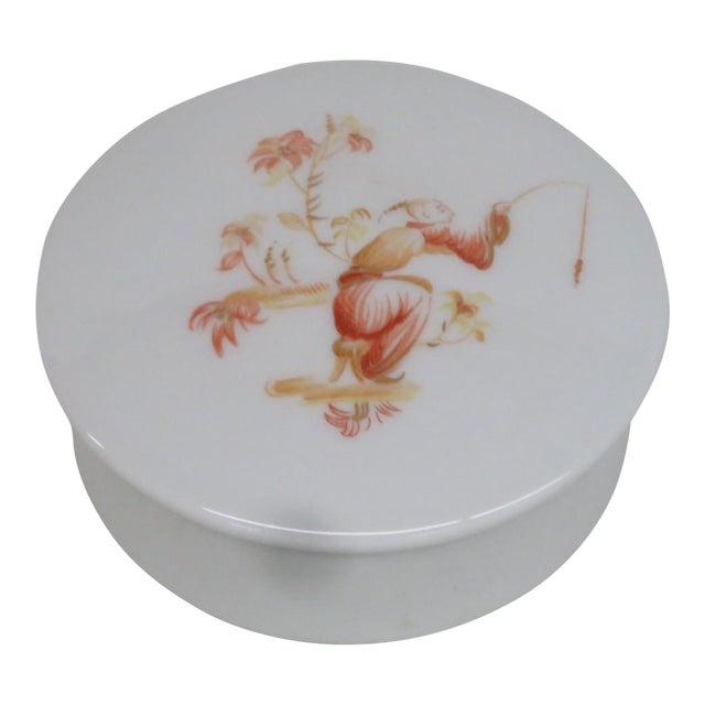Giraud Limoges France Chinoiserie Trinket Box Porcelain Vanity Container 4855b For Sale