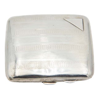 Guilloche Silver Cigarette Case with Bands on Top For Sale