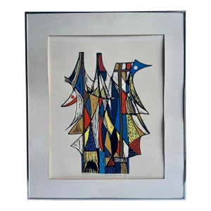 Vintage Leon Gordon Miller Abstract Serigraph Print, Signed and Framed Original Art