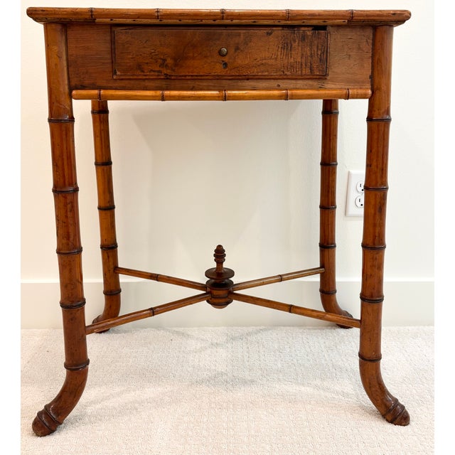 Chinoiserie Antique Aesthetic Movement Faux Bamboo Chinoiserie Style Side Table With Drawer For Sale - Image 3 of 18