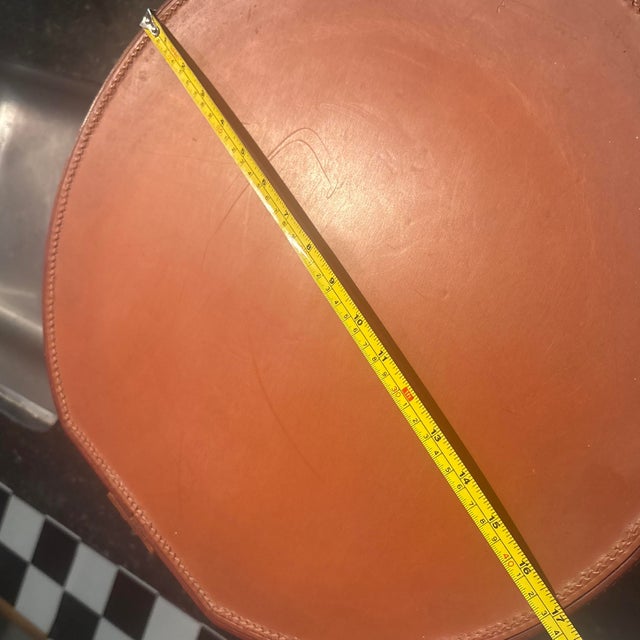 Cognac Leather Rounded Storage Container For Sale - Image 12 of 12