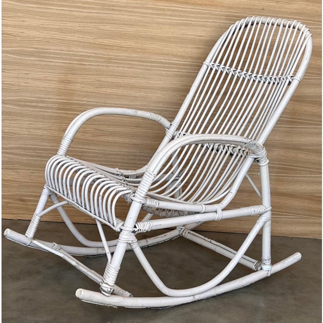 Mid-Century Modern Midcentury White Bamboo Rocking Chairs in the Style of Franco Albini, Italy For Sale - Image 3 of 18