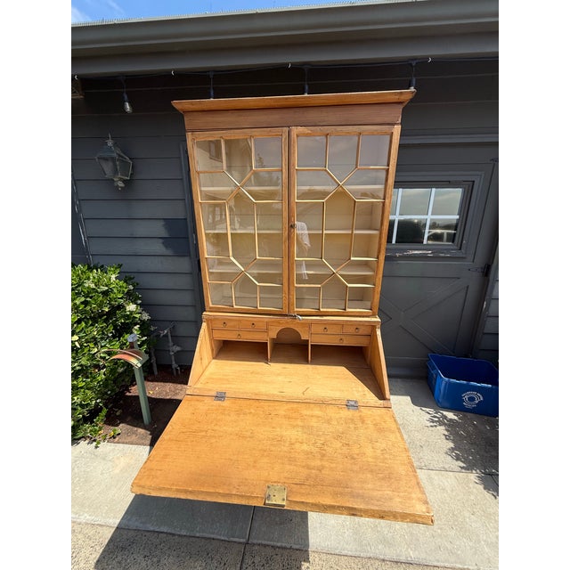 Mid 20th Century Pine Slant Front Secretary Desk With Bookcase For Sale - Image 4 of 8
