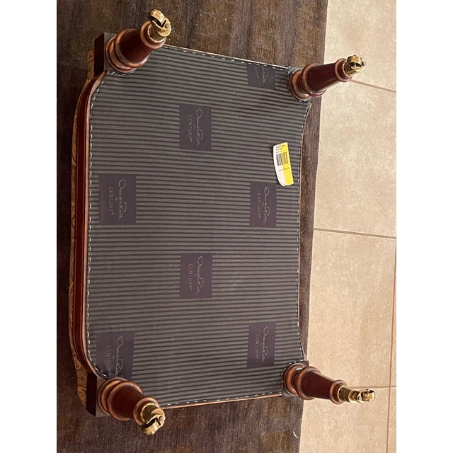 Textile Oscar De La Renta for Century Upholstered Ottoman With Brass Casters For Sale - Image 7 of 11