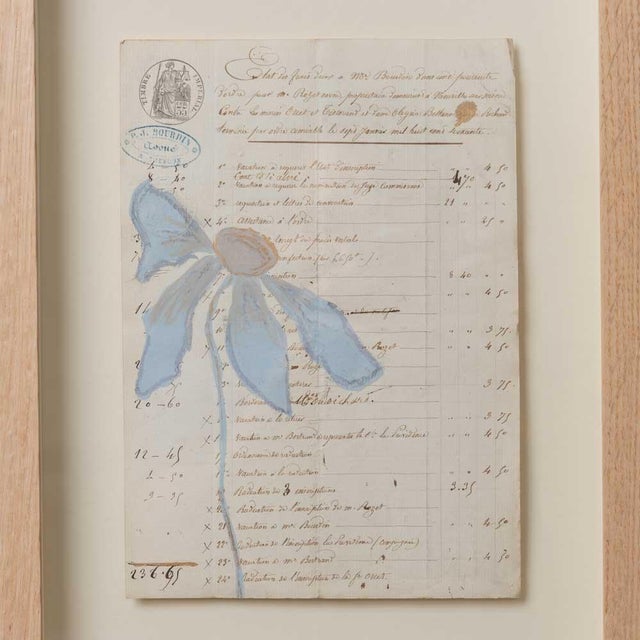 Beautiful acrylic painting on a 1800s paper by contemporary artist Afsoon Thayer. Flower motif painted with Farrow and...