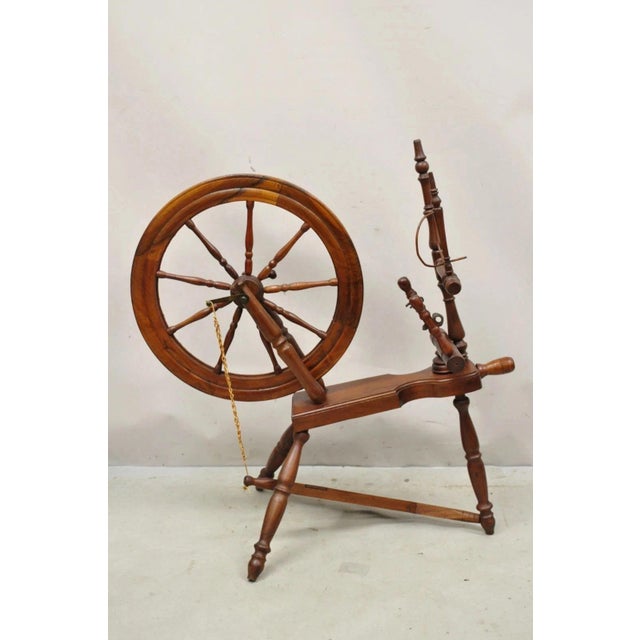 Antique Canadian Country Primitive Pine Wood Colonial Wooden Spinning Wheel. Item features a 22" diameter wheel, working...