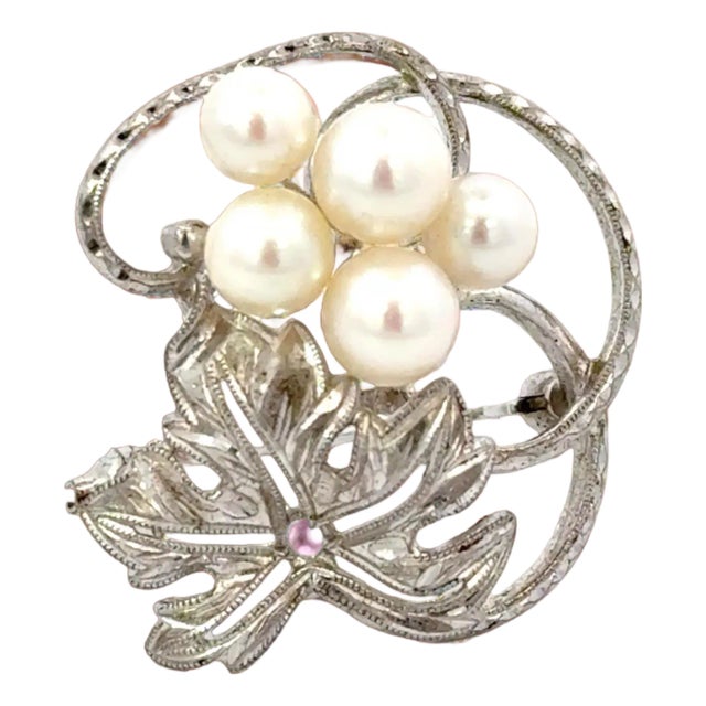 Mikimoto Akoya Pearl Brooch Sterling Silver 6 mm 5.24 Grams Estate For Sale