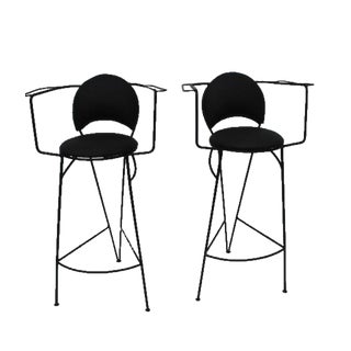 Mid-Century Black Metal Bar Stools - A Pair For Sale