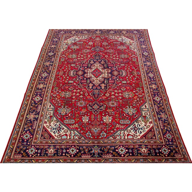 Persian 1960s Vintage Persian Tabriz Handmade Medallion Red Wool Rug For Sale - Image 3 of 7